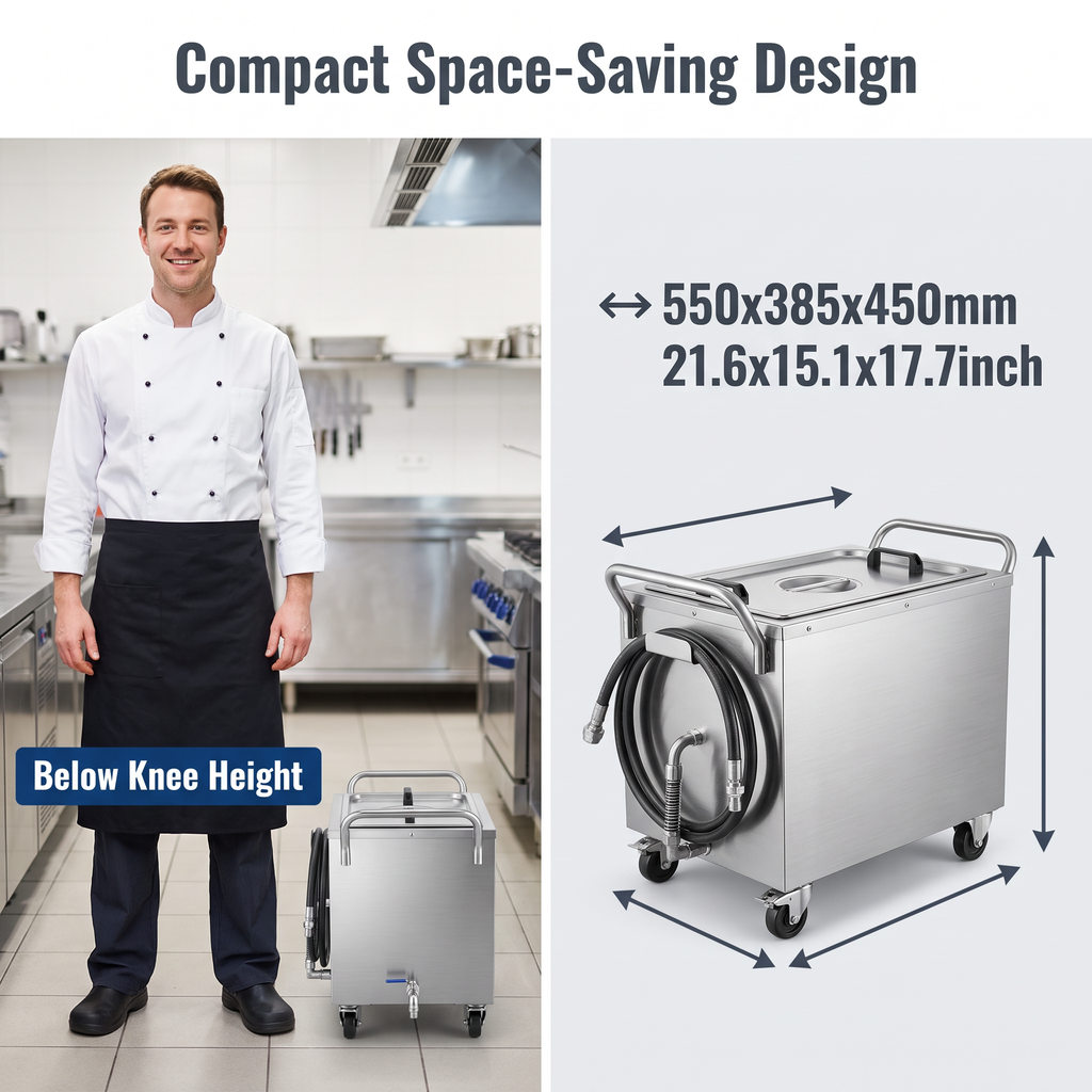 Commercial Mobile Fryer Oil Filter Cart, Food Grade Stainless Steel for Restaurant Kitchen