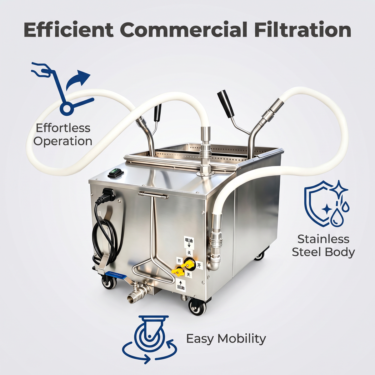 Commercial Mobile Fryer Oil Filter Cart, Food Grade Stainless Steel for Restaurant Kitchen
