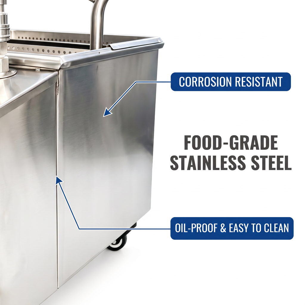 Commercial Mobile Fryer Oil Filter Cart, Food Grade Stainless Steel for Restaurant Kitchen