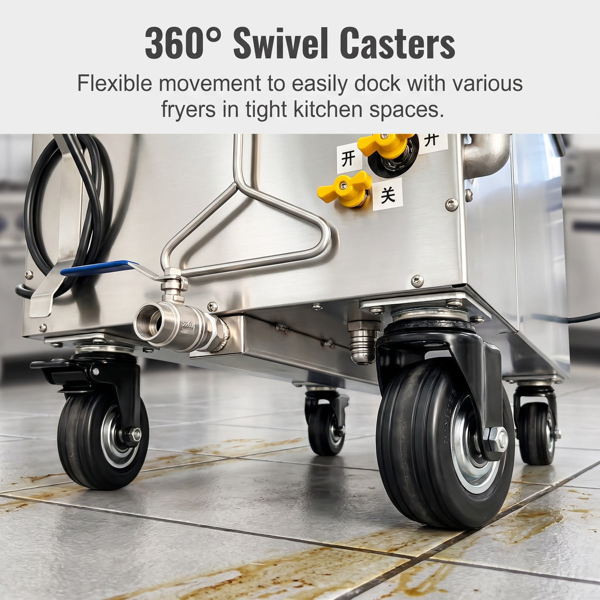 Commercial Mobile Fryer Oil Filter Cart, Food Grade Stainless Steel for Restaurant Kitchen