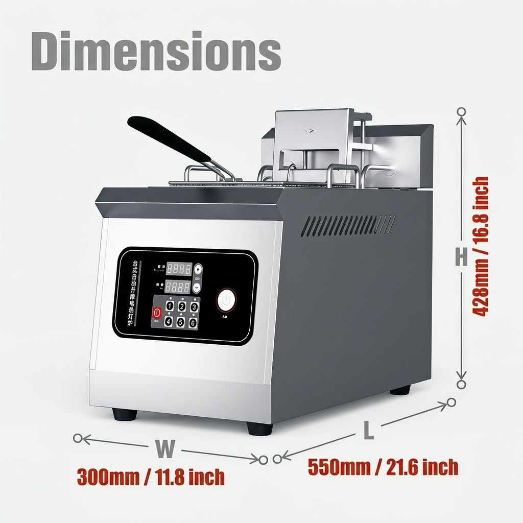 Commercial 14L Auto Lift Electric Deep Fryer, Digital Precision Temperature Control Countertop Stainless Steel Fryer