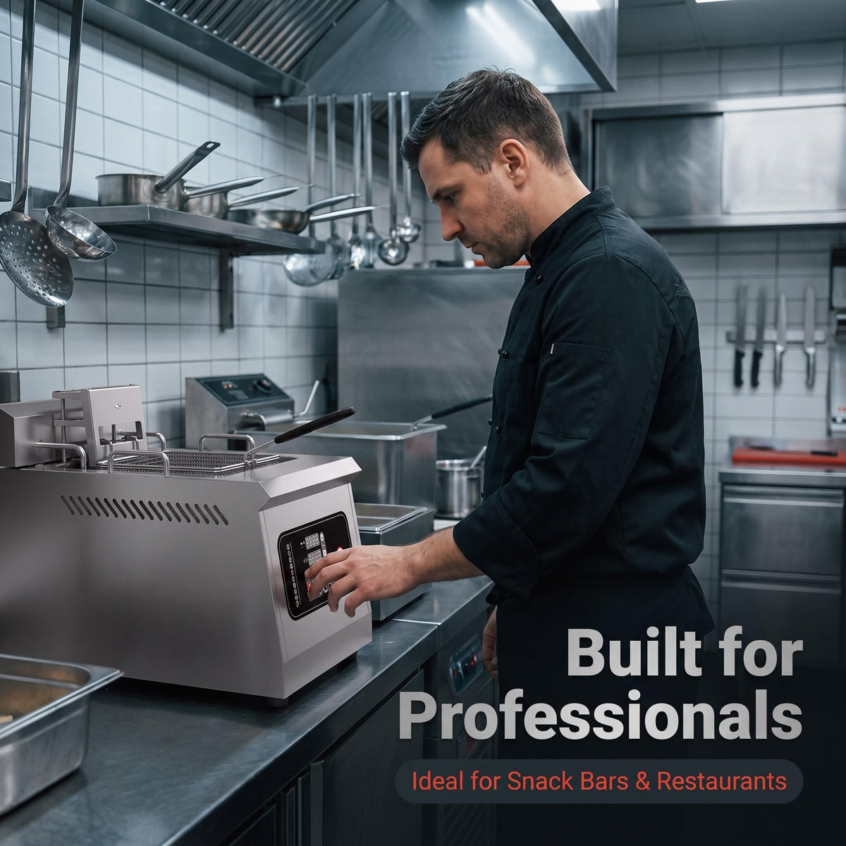 Commercial 14L Auto Lift Electric Deep Fryer, Digital Precision Temperature Control Countertop Stainless Steel Fryer