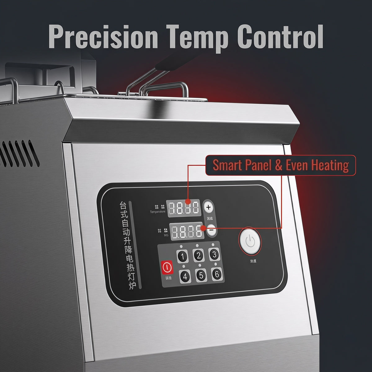 Commercial 14L Auto Lift Electric Deep Fryer, Digital Precision Temperature Control Countertop Stainless Steel Fryer