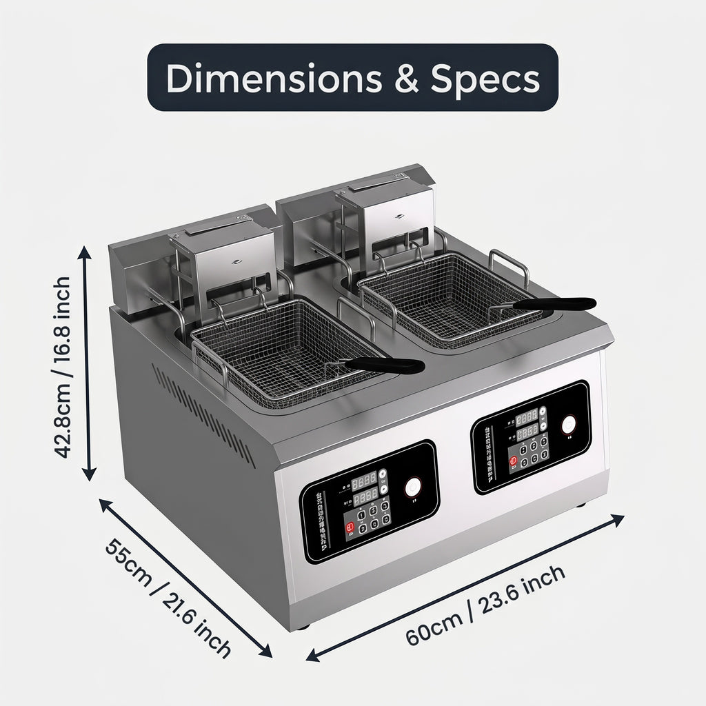 Desktop Commercial Double Cylinder Auto Lift Electric Deep Fryer, Independent Temp Control 14L*2