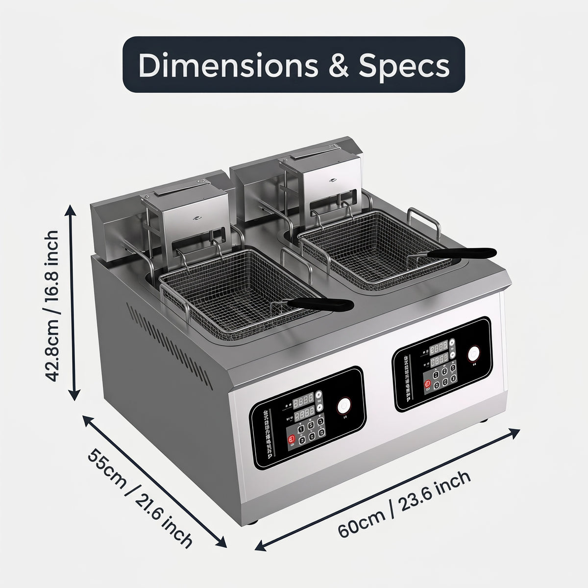 Desktop Commercial Double Cylinder Auto Lift Electric Deep Fryer, Independent Temp Control 14L*2