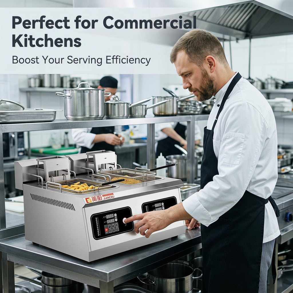 Desktop Commercial Double Cylinder Auto Lift Electric Deep Fryer, Independent Temp Control 14L*2