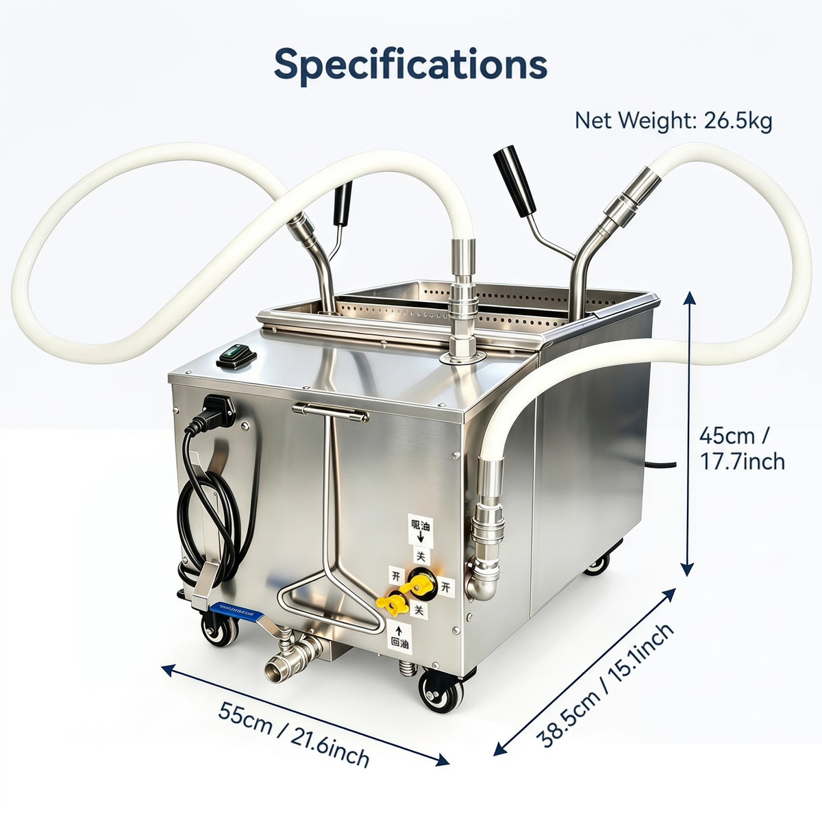 Commercial Mobile Fryer Oil Filter Cart, Food Grade Stainless Steel for Restaurant Kitchen