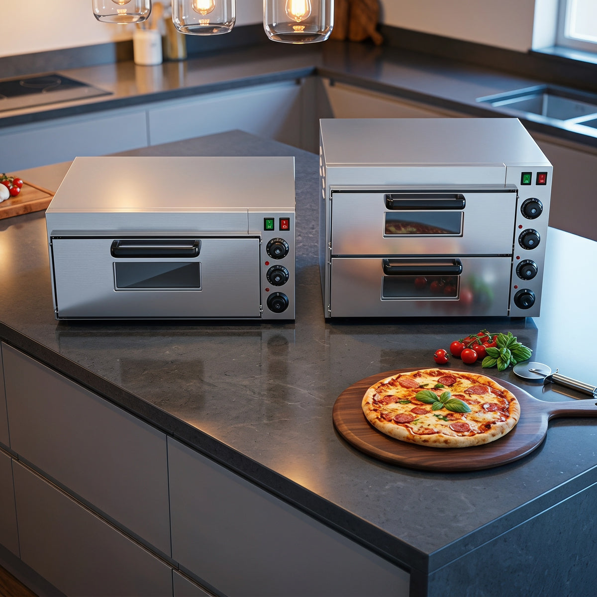 Commercial Electric Pizza Oven, 350℃ Max, 2 Optional Models Single/Double Layer with Independent Temperature Control