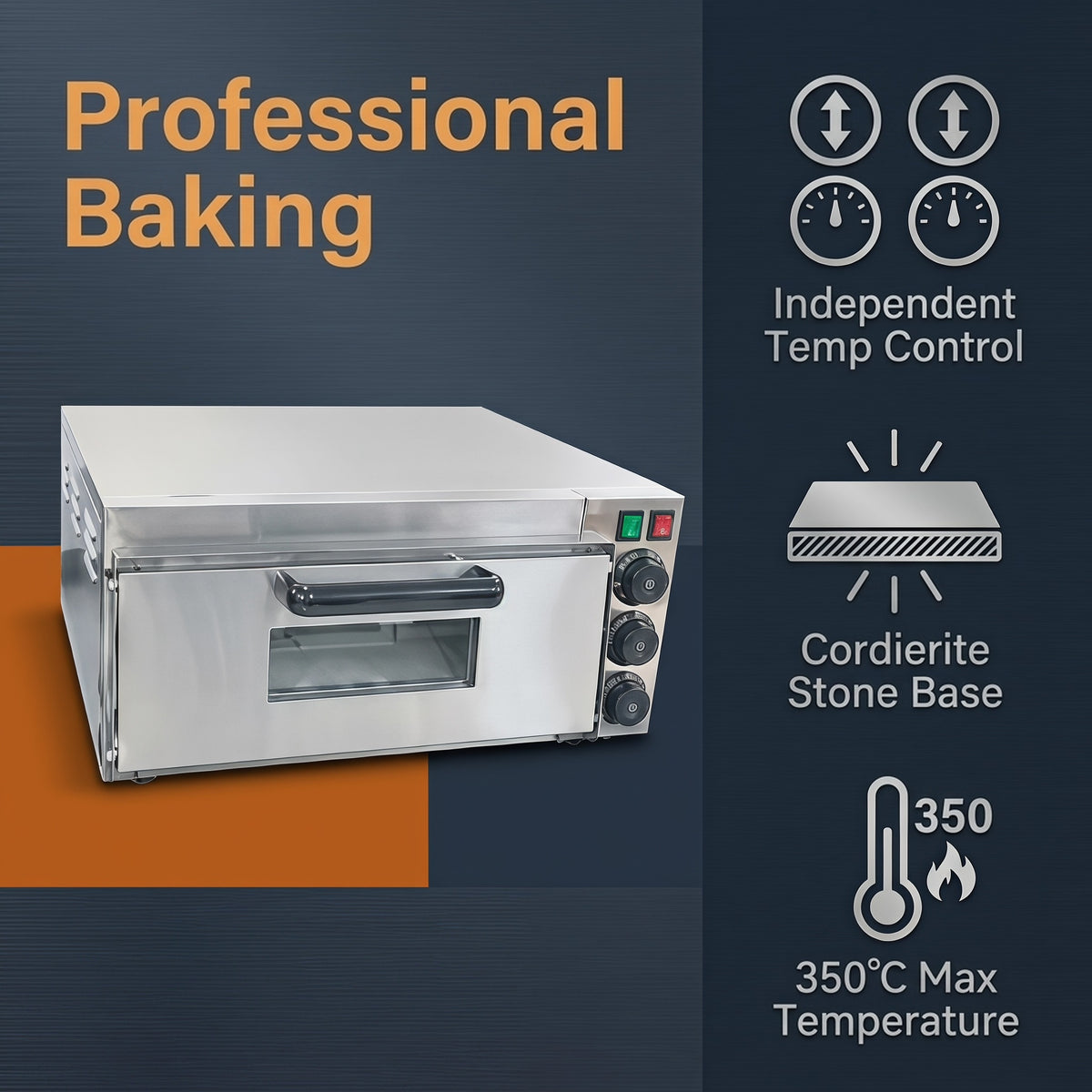 Commercial Electric Pizza Oven, 350℃ Max, 2 Optional Models Single/Double Layer with Independent Temperature Control