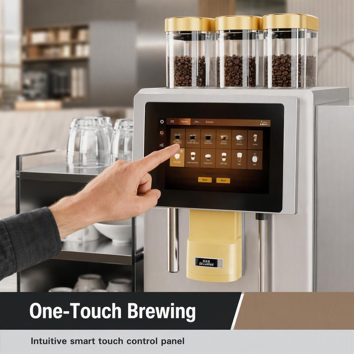 QA800 Series Smart Commercial Freshly Ground Coffee Machine with 3 Large 30g Bean Hoppers
