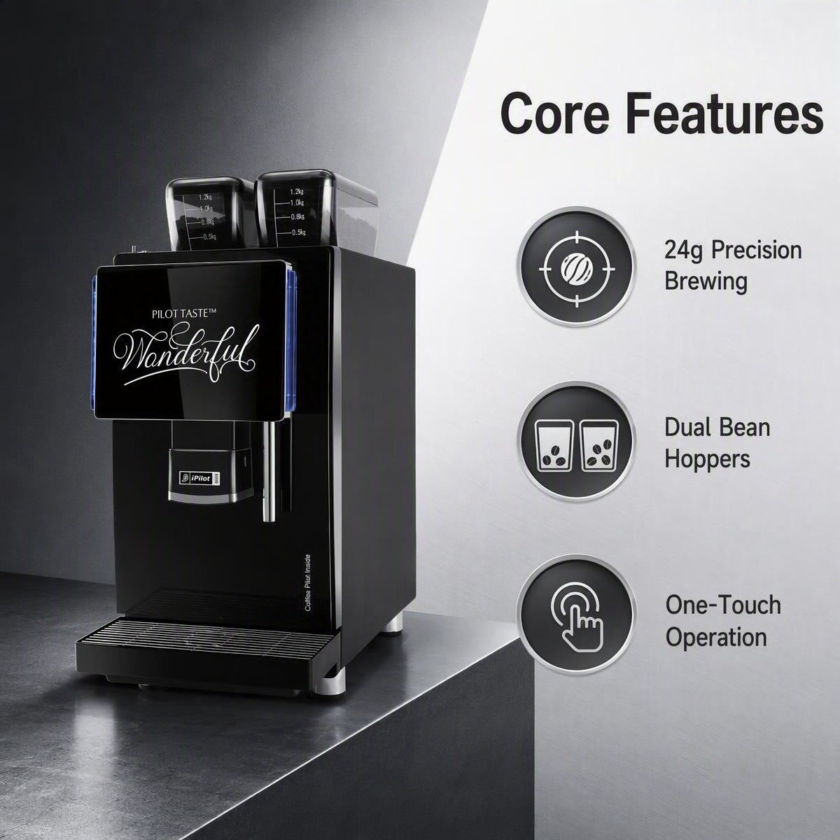 QA600 Series Smart Commercial Freshly Ground Coffee Machine, 24g Precision Brewing Dual Hopper Auto Operation