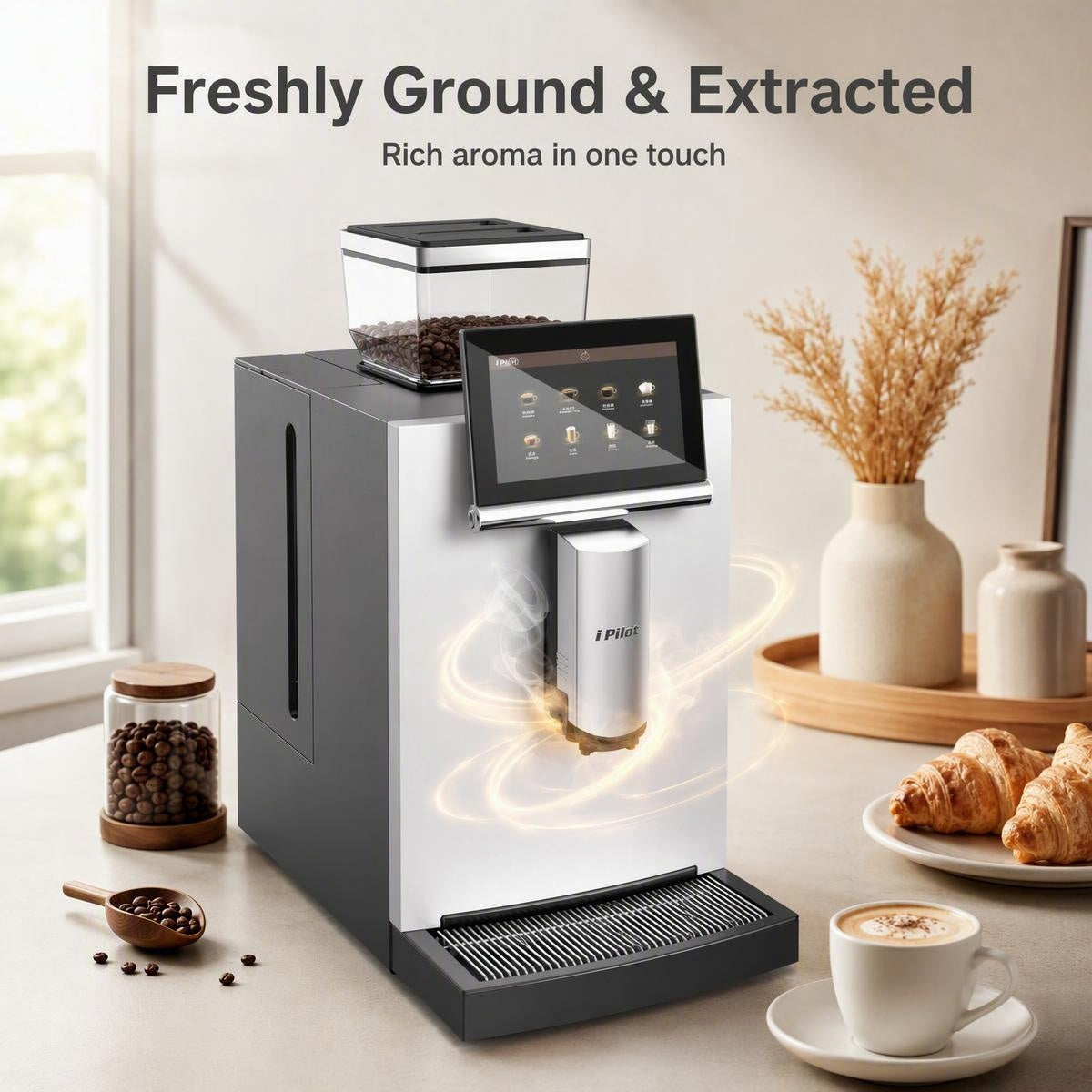 Q2 Pro Smart Voice Controlled Fresh Grind Coffee Machine with Commercial Refrigerated Cabinet