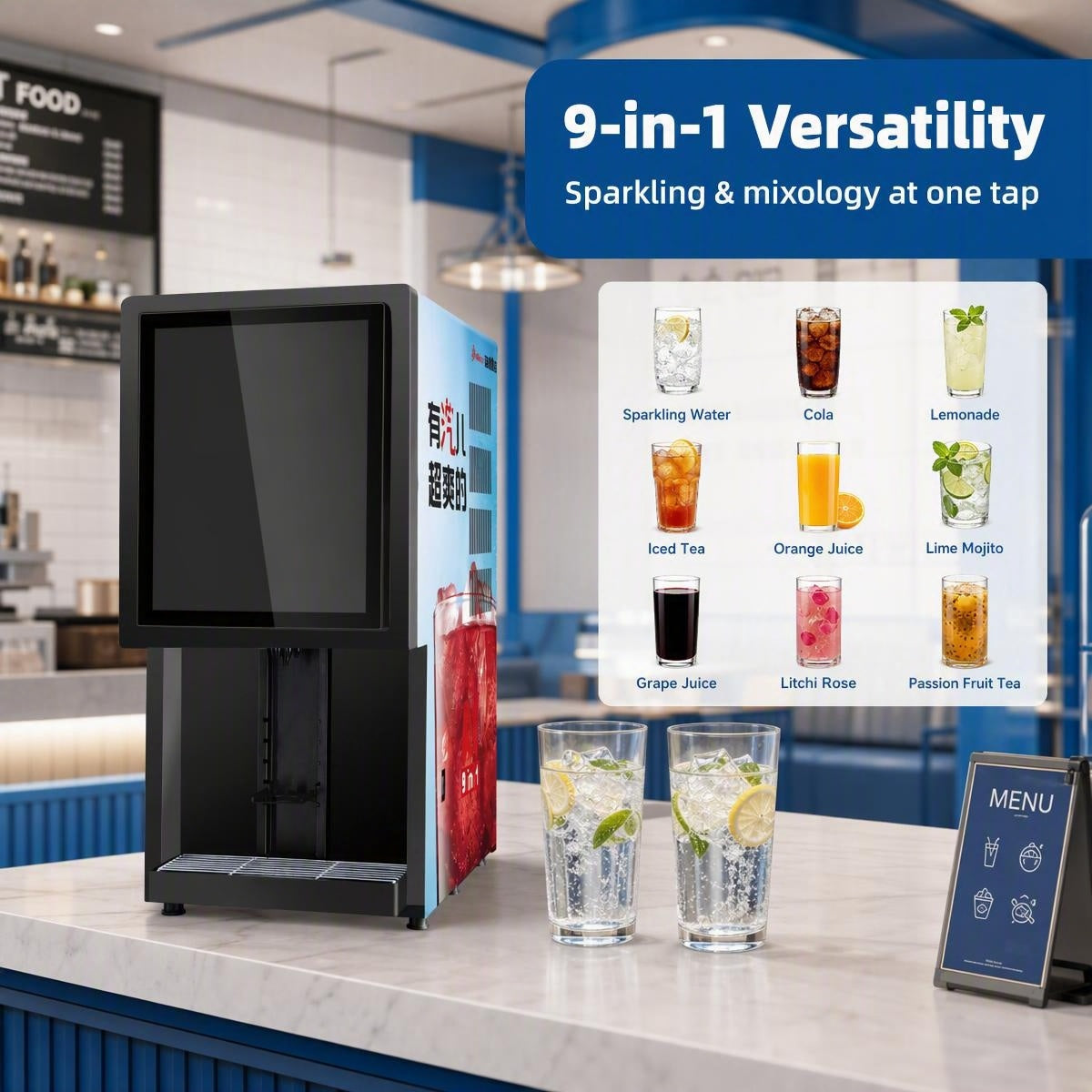 9 in 1 AI Sparkling & Micro-Alcohol Self-Service Beverage Machine, Commercial Compact Touchscreen Drink Dispenser