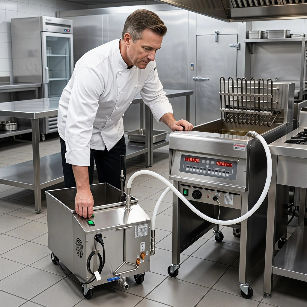 Commercial Mobile Fryer Oil Filter Cart, Food Grade Stainless Steel for Restaurant Kitchen